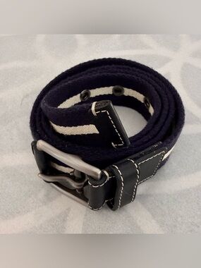 Coach Canvas Leather Belt Navy Blue Cream Size 36